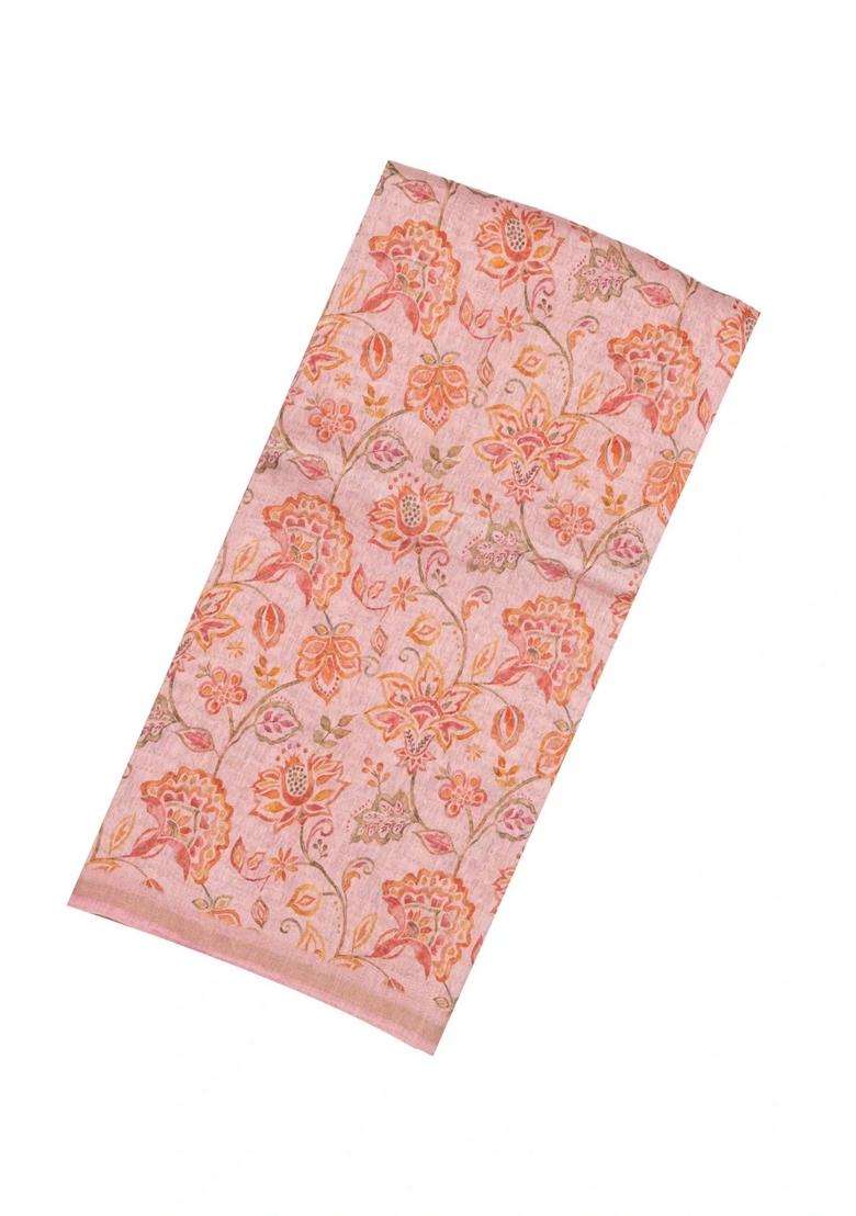 Bubblegum Pink Woven Linen Saree With Printed Floral Motifs For Women - Indya