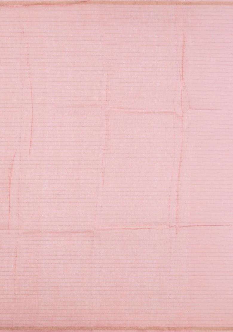 Bubblegum Pink Woven Linen Saree With Printed Floral Motifs For Women - Indya