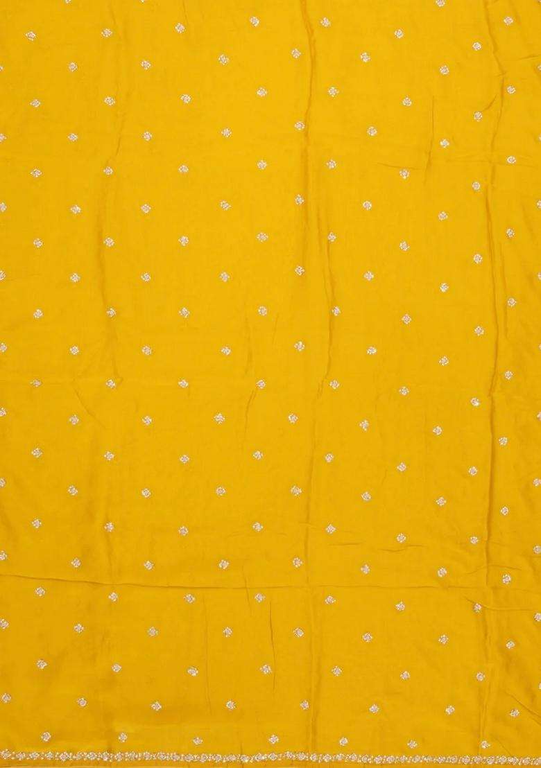 Yellow Woven Blended Silk Saree With Embroidered Floral Motifs For Women - Indya