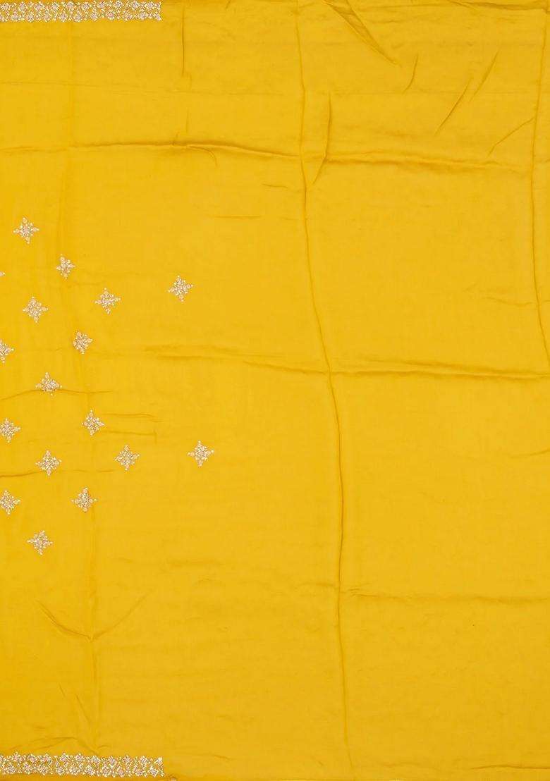 Yellow Woven Blended Silk Saree With Embroidered Floral Motifs For Women - Indya