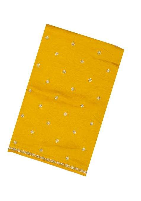 Yellow Woven Blended Silk Saree With Embroidered Floral Motifs For Women