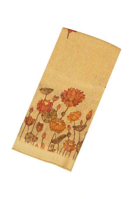 Sandal Woven Linen Saree With Printed Floral Motifs For Women