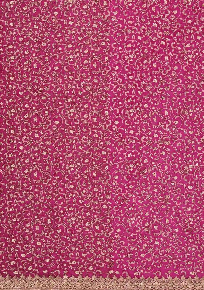 Pink Woven Net Saree With Embroidered Floral Motifs For Women - Indya