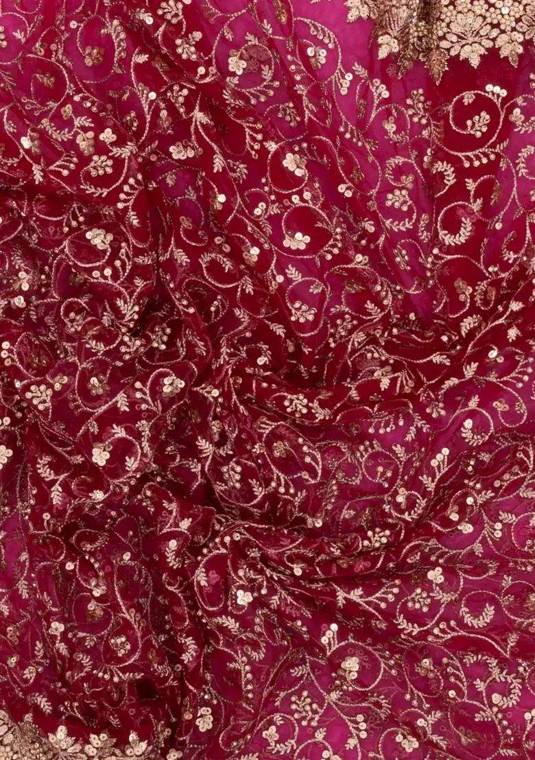 Pink Woven Net Saree With Embroidered Floral Motifs For Women - Indya