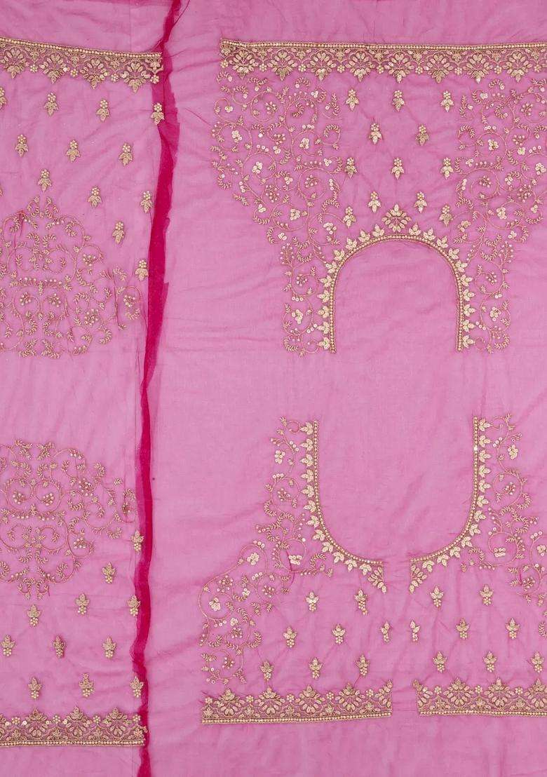 Pink Woven Net Saree With Embroidered Floral Motifs For Women - Indya