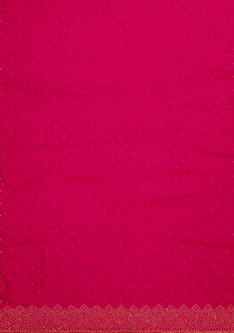 Pink Woven Crepe Saree With Embroidered Mirror Work Motifs For Women - Indya
