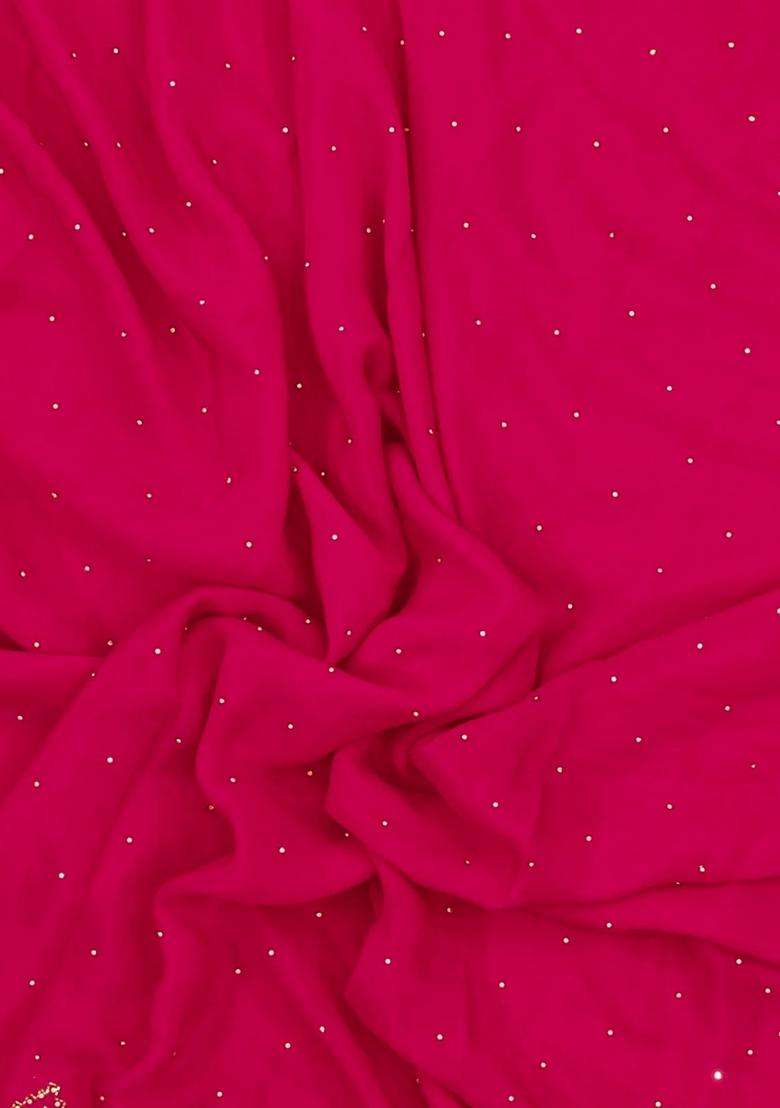 Pink Woven Crepe Saree With Embroidered Mirror Work Motifs For Women - Indya