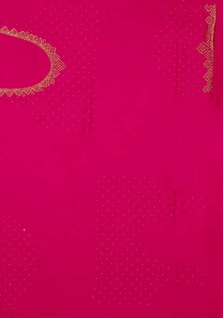 Pink Woven Crepe Saree With Embroidered Mirror Work Motifs For Women - Indya