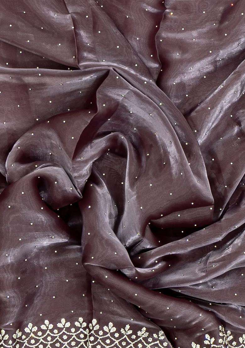 Lilac Woven Blended Satin Art Silk Saree With Embroidered Mirror Work For Women - Indya