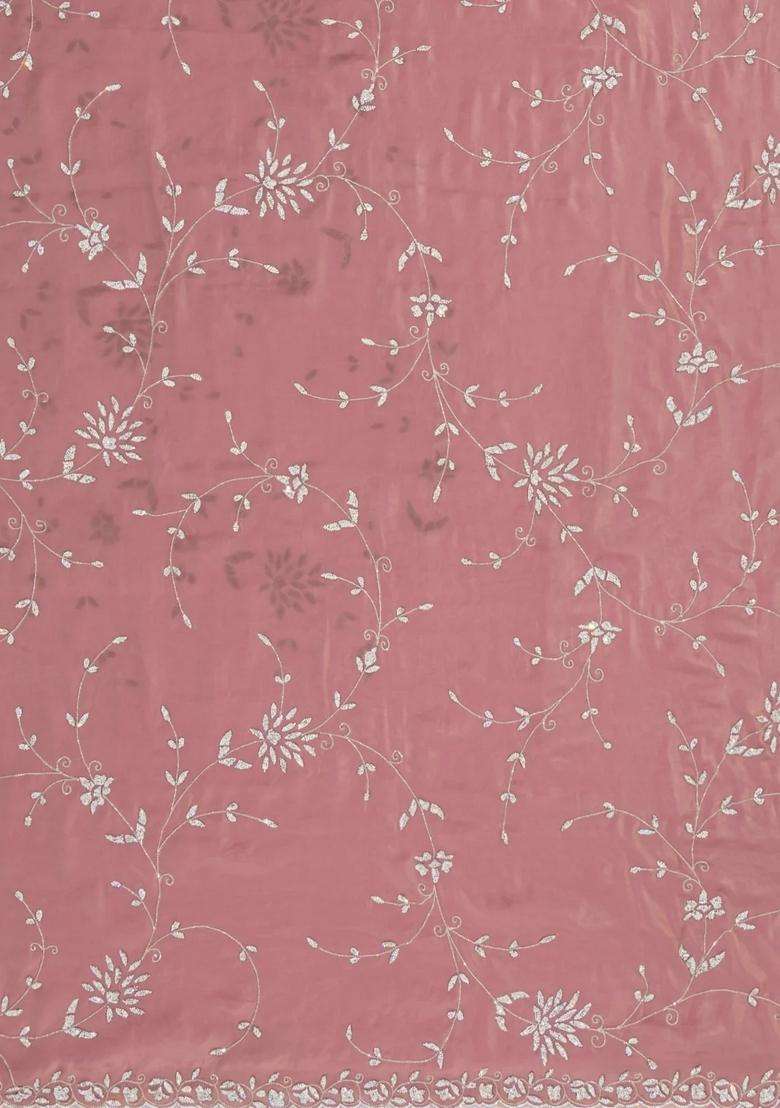 Baby Pink Woven Blended Tissue Saree With Embroidered Mirror Work For Women - Indya