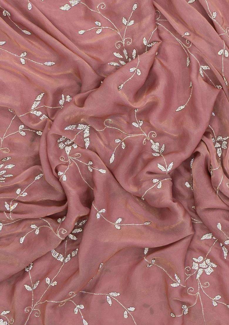 Baby Pink Woven Blended Tissue Saree With Embroidered Mirror Work For Women - Indya