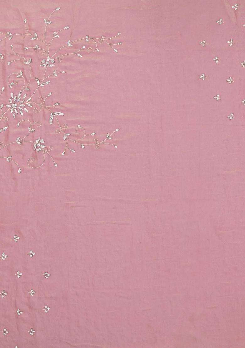 Baby Pink Woven Blended Tissue Saree With Embroidered Mirror Work For Women - Indya