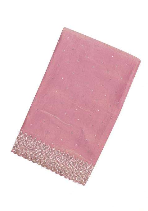Baby Pink Woven Blended Tissue Saree With Embroidered Mirror Work For Women