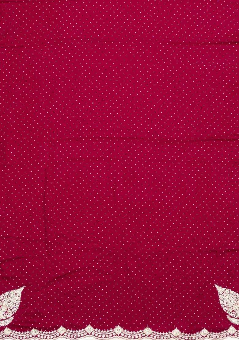 Crimson Woven Pure Crepe Saree With Hand Embroidered Selvage For Women - Indya