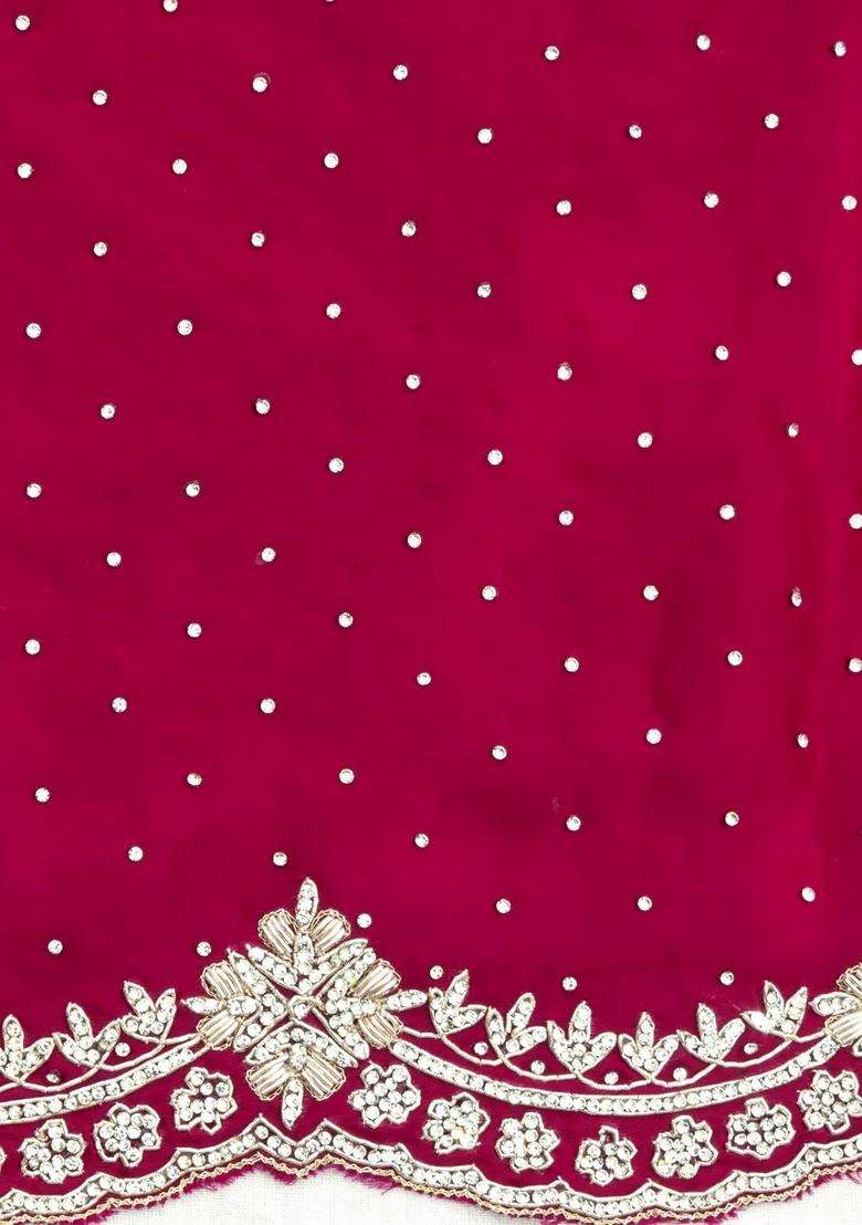 Crimson Woven Pure Crepe Saree With Hand Embroidered Selvage For Women - Indya