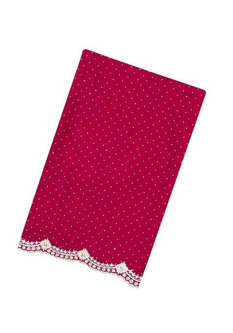 Crimson Woven Pure Crepe Saree With Hand Embroidered Selvage For Women