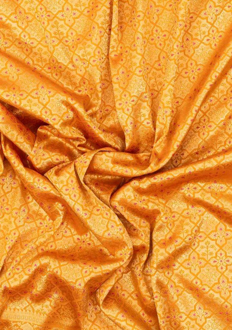 Mustard Woven Pure Silk Saree With Meena Motifs Hand Embroidered Selvage For Women - Indya