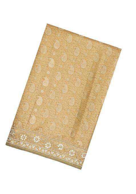 Taupe Woven Silk Saree With Hand Embroidered Motifs For Women