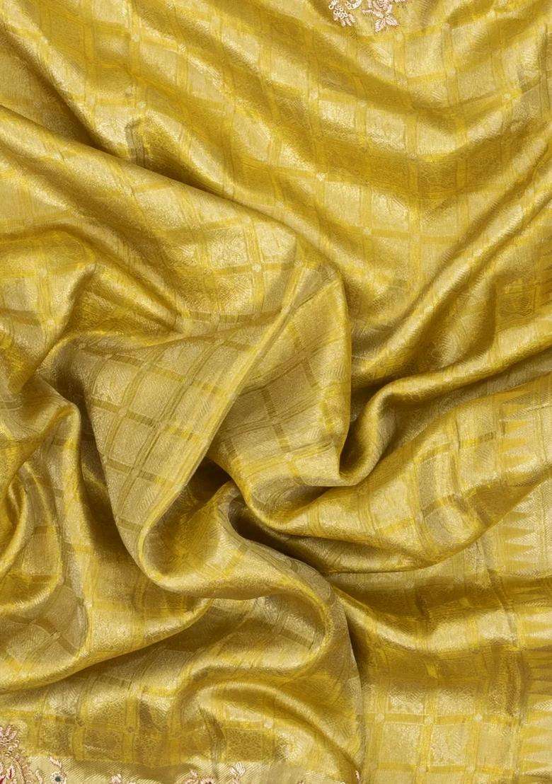 Lime Yellow Lemon Yellow Handloom Pure Silk Saree With Woven Hand Embroidered Motifs For Women - Indya