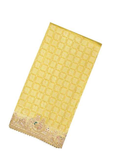 Lime Yellow Lemon Yellow Handloom Pure Silk Saree With Woven Hand Embroidered Motifs For Women