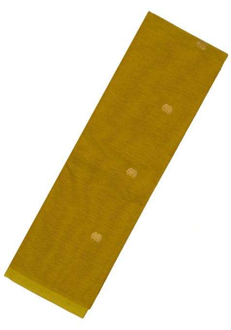 Olive Green Handloom Kanchi Cotton Saree With Elephant Buttas With Buttas And Brocade Design For Women