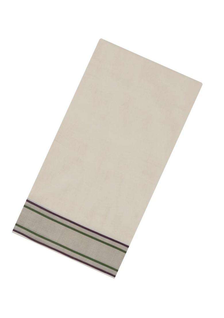 Off White Handloom Kerala Cotton Saree With Maroon Zari Border With Traditional Woven Design For Women - Indya