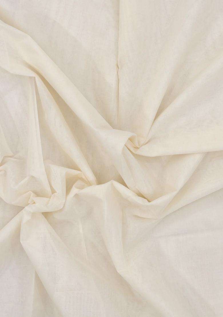 Off White Handloom Kerala Cotton Saree With Maroon Zari Border With Traditional Woven Design For Women - Indya