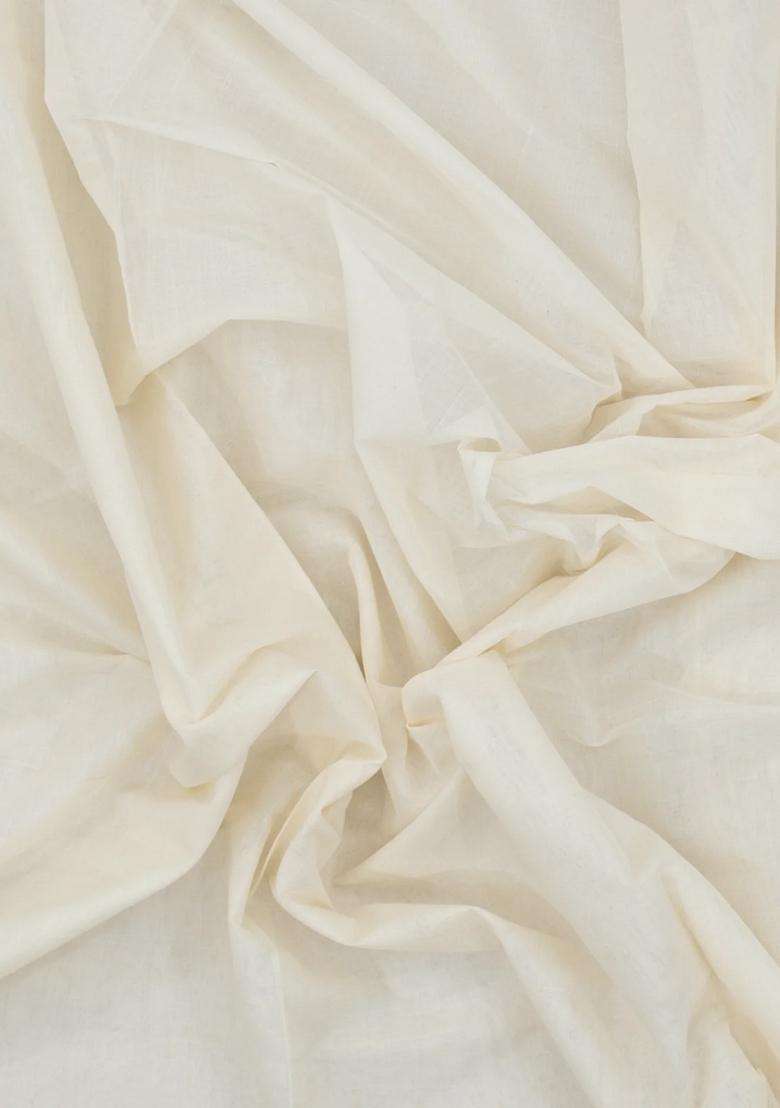 Off White Handloom Kerala Cotton Saree With Zari Border With Traditional Woven Design For Women - Indya