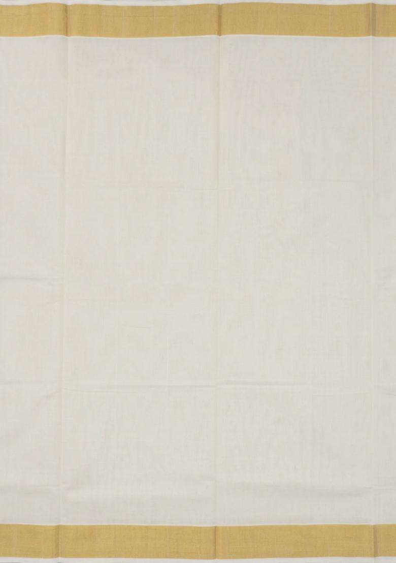 Off White Handloom Kerala Cotton Saree With Zari Border With Traditional Woven Design For Women - Indya