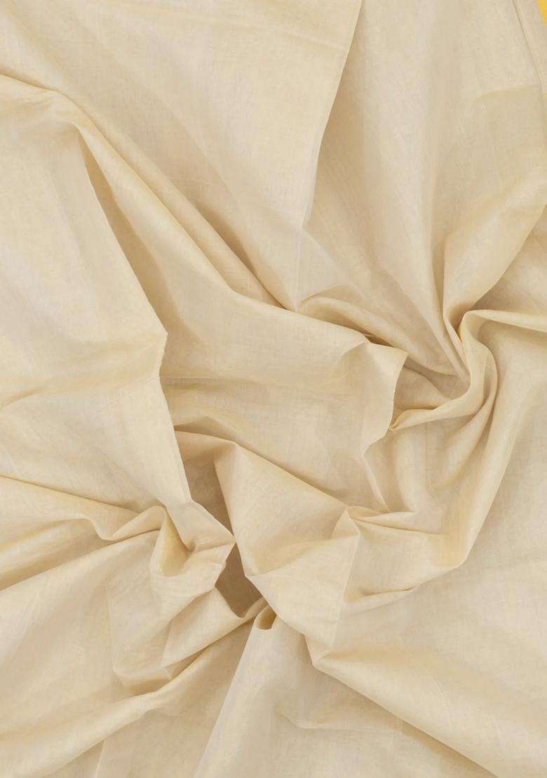 Off White Handloom Kerala Cotton Saree With Zari Stripes With Checks And Stripes Design For Women - Indya