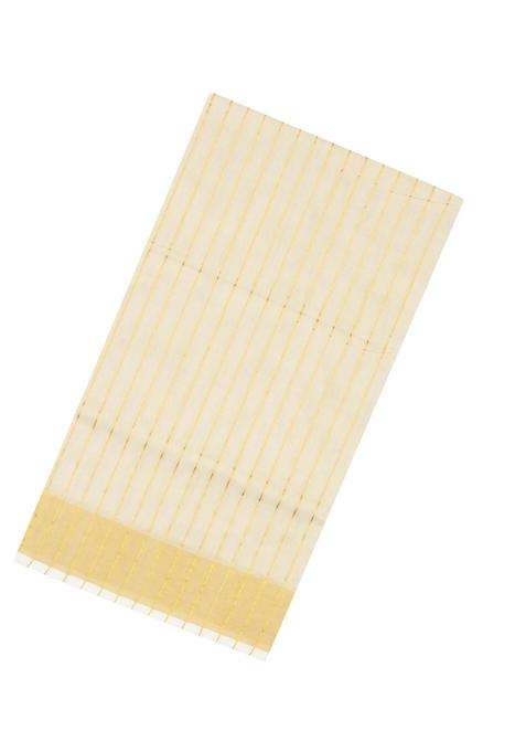 Off White Handloom Kerala Cotton Saree With Zari Stripes With Checks And Stripes Design For Women