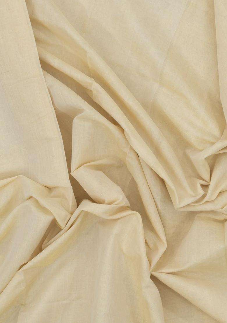 Off White Handloom Kerala Cotton Saree With Zari Stripes Border With Checks And Stripes Design For Women - Indya