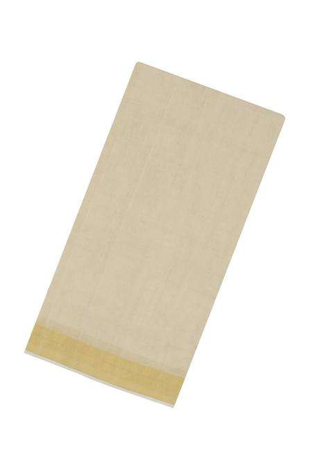 Off White Handloom Kerala Cotton Saree With Zari Stripes Border With Checks And Stripes Design For Women