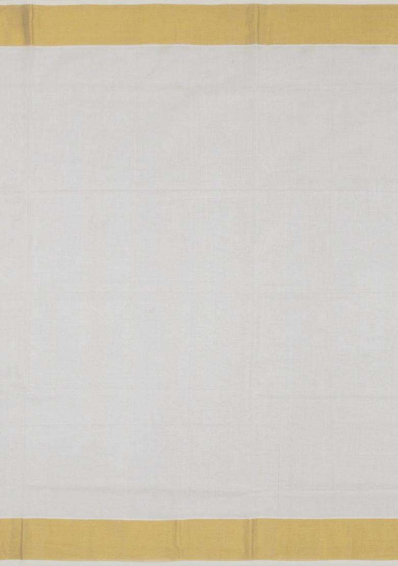 Off White Handloom Kerala Cotton Saree With Floral Buttas With Buttas And Brocade Design For Women - Indya
