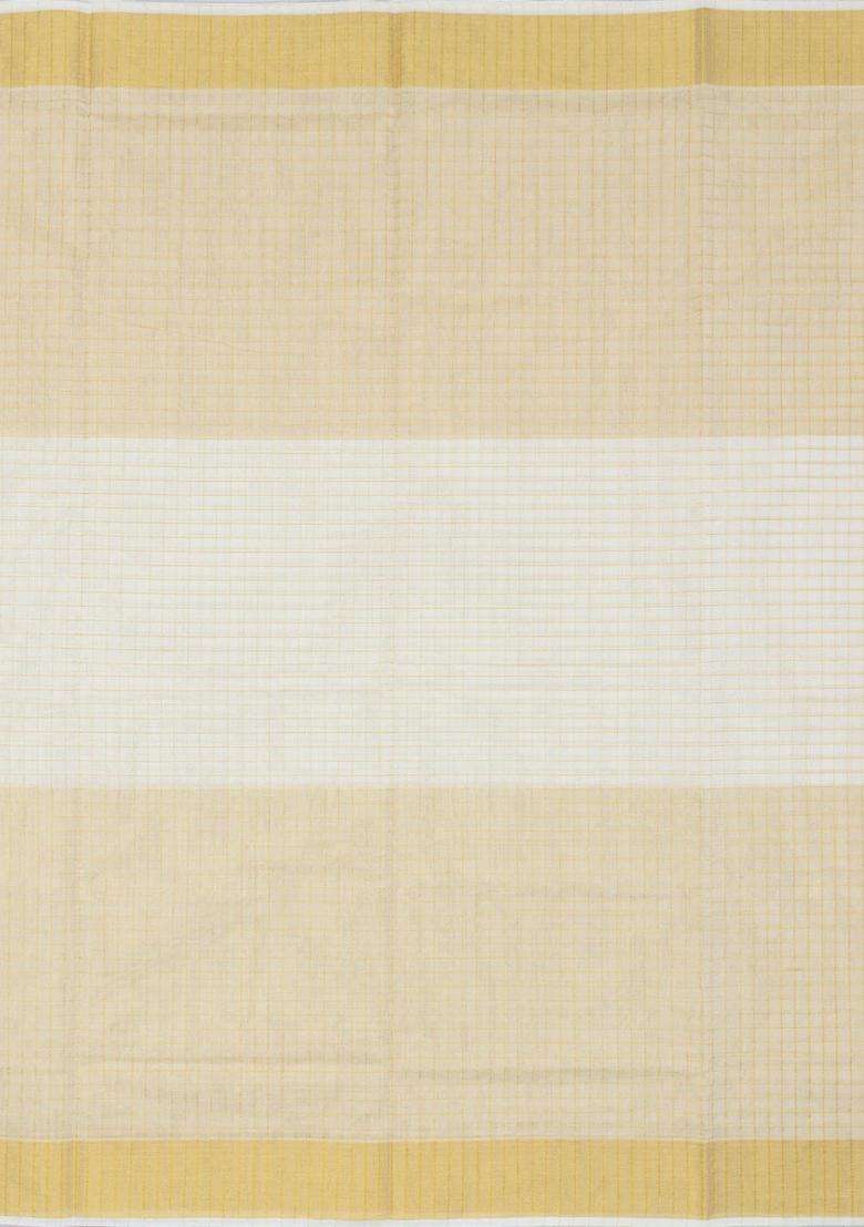 Off White Cream Handloom Kerala Cotton Saree With Zari Checks With Checks And Stripes Design For Women - Indya