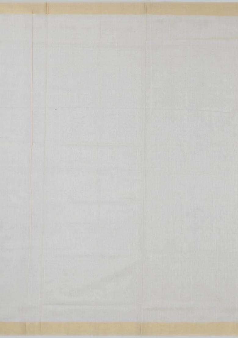 Off White Handloom Kerala Cotton Saree With Triangle Buttas With Buttas And Brocade Design For Women - Indya
