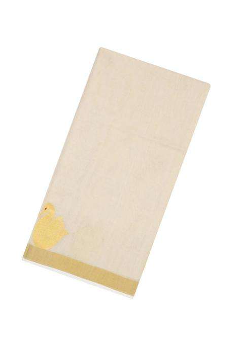 Off White Handloom Kerala Cotton Saree With Annam Buttas With Buttas And Brocade Design For Women