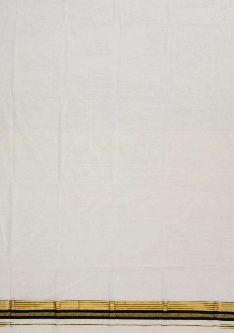 Off White Handloom Kerala Cotton Saree With Black Border With Traditional Woven Design For Women - Indya