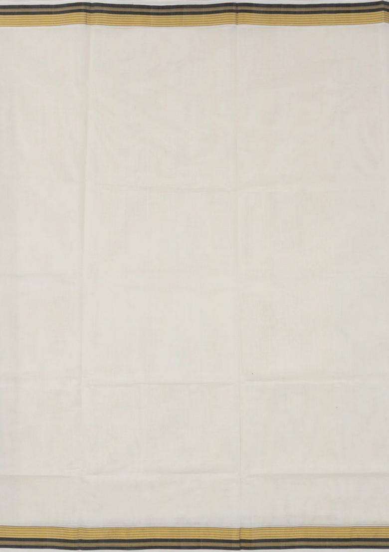 Off White Handloom Kerala Cotton Saree With Black Border With Traditional Woven Design For Women - Indya