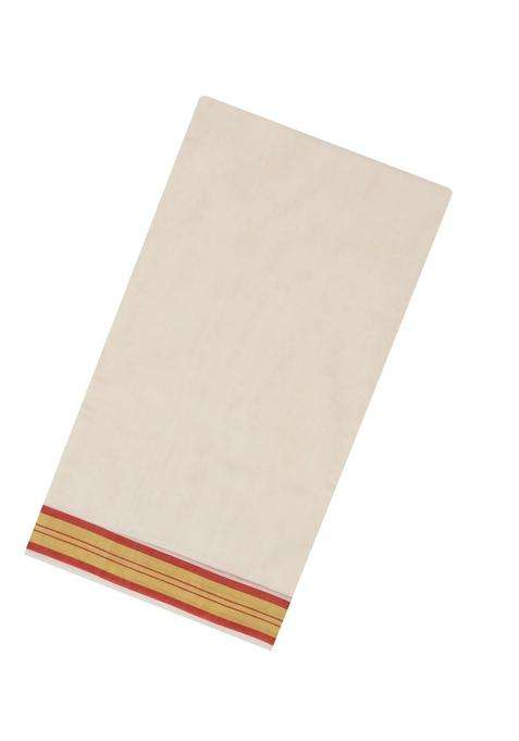 Off White Handloom Kerala Cotton Saree With Red Border With Traditional Woven Design For Women