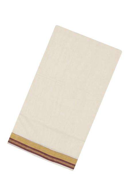 Off White Handloom Kerala Cotton Saree With Maroon Border With Traditional Woven Design For Women