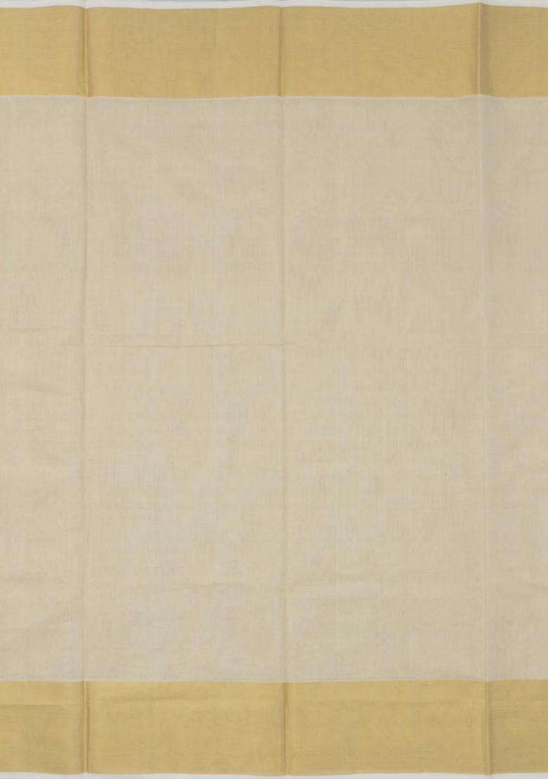 Off White Handloom Kerala Cotton Saree With Zari Border With Traditional Woven Design For Women - Indya