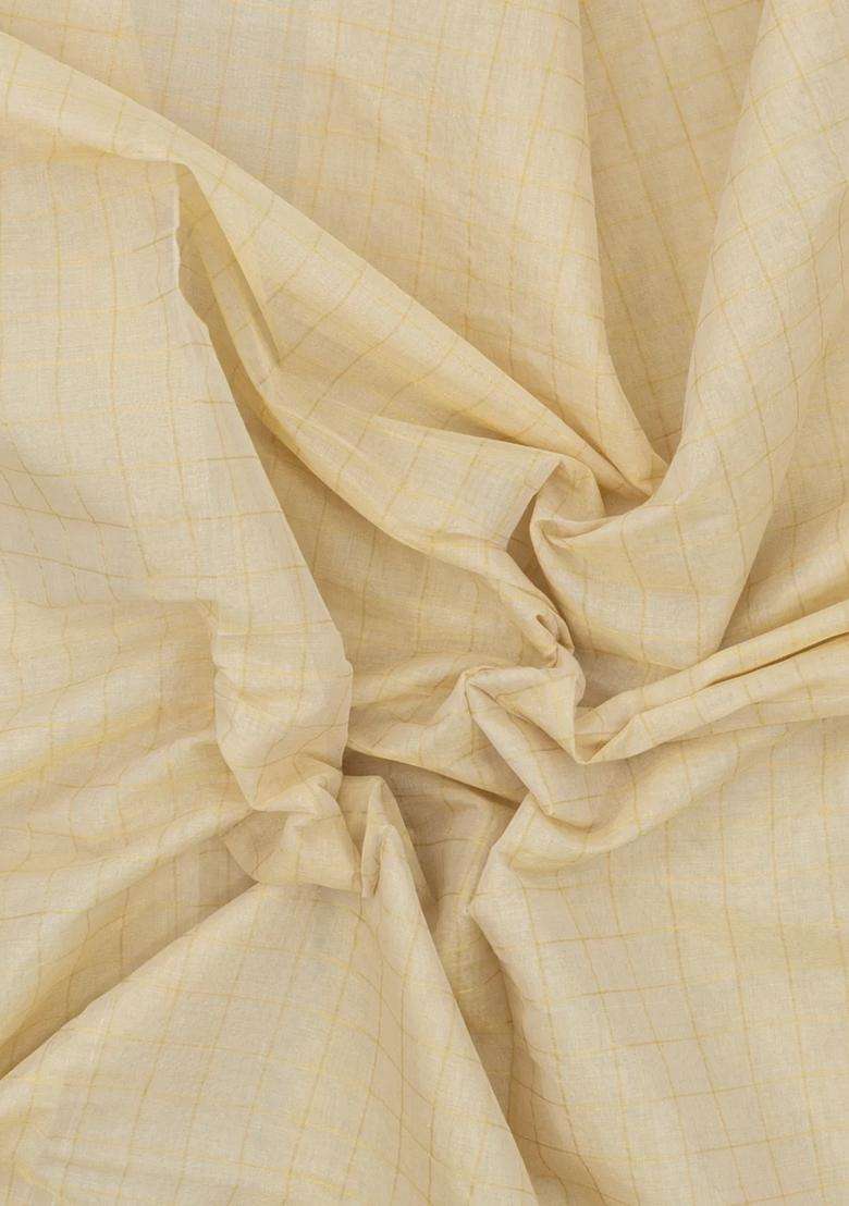 Off White Handloom Kerala Cotton Saree With Zari Checks With Checks And Stripes Design For Women - Indya
