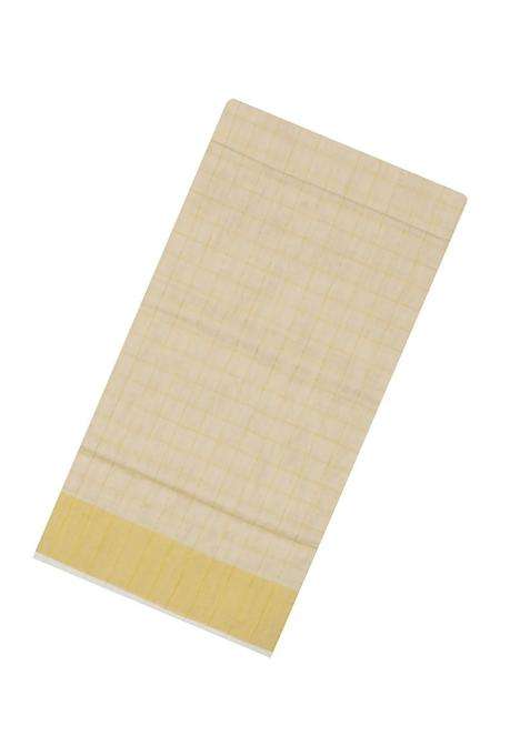 Off White Handloom Kerala Cotton Saree With Zari Checks With Checks And Stripes Design For Women