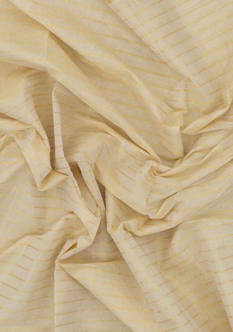 Off White Handloom Kerala Cotton Saree With Zari Stripes With Checks And Stripes Design For Women - Indya