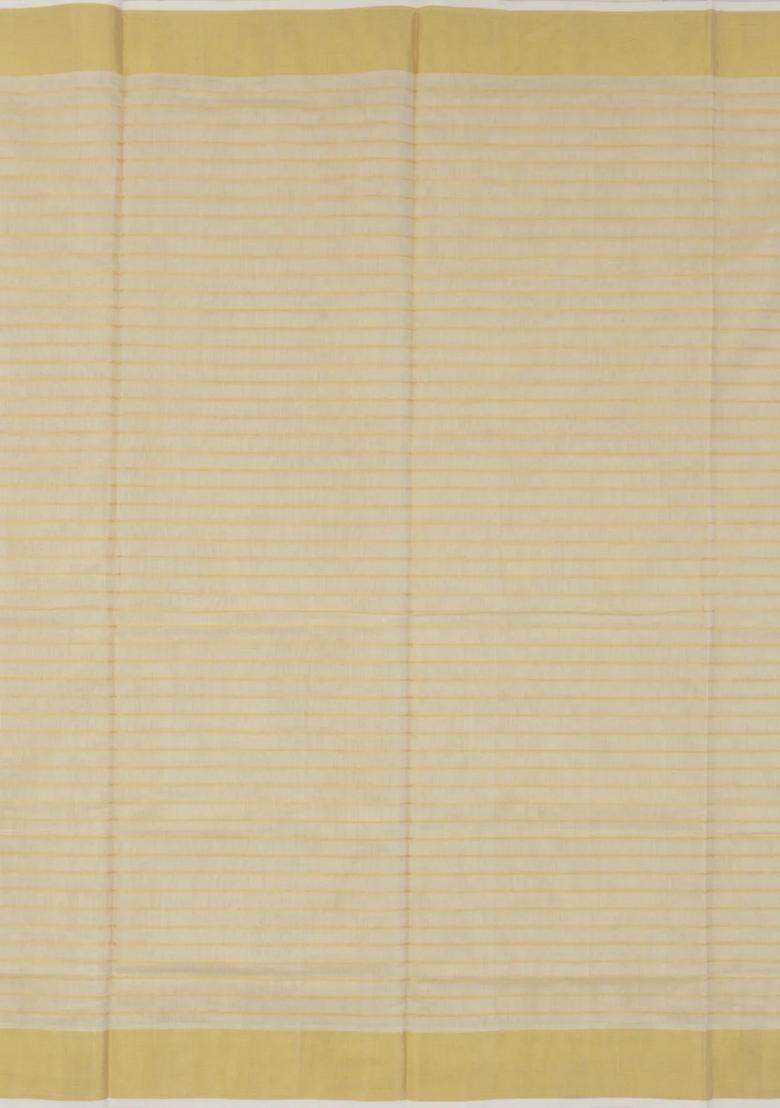 Off White Handloom Kerala Cotton Saree With Zari Stripes With Checks And Stripes Design For Women - Indya