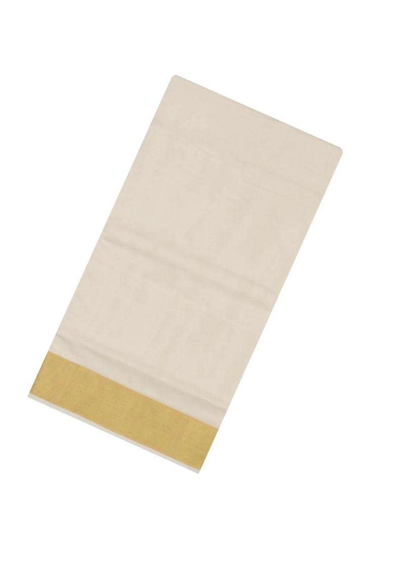 Off White Handloom Kerala Cotton Saree With Zari Border With Traditional Woven Design For Women - Indya