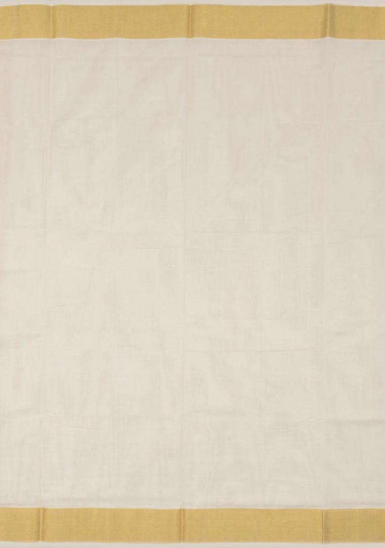 Off White Handloom Kerala Cotton Saree With Zari Border With Traditional Woven Design For Women - Indya