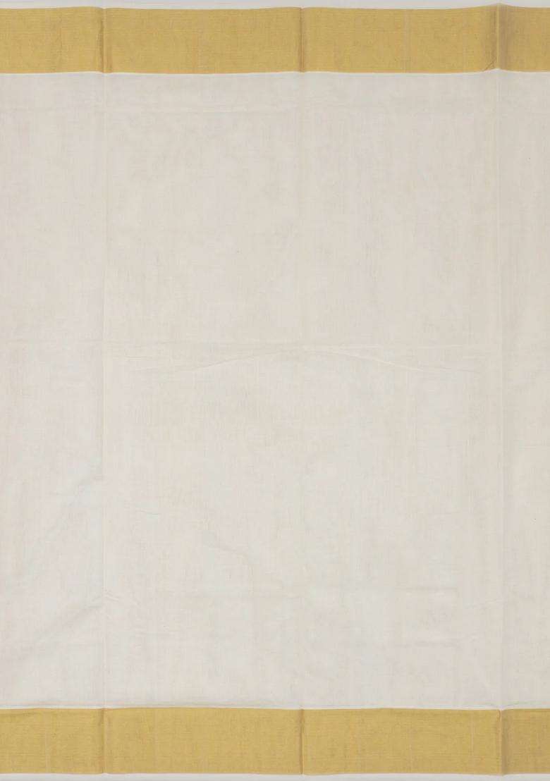 Off White Handloom Kerala Cotton Saree With Zari Border With Traditional Woven Design For Women - Indya