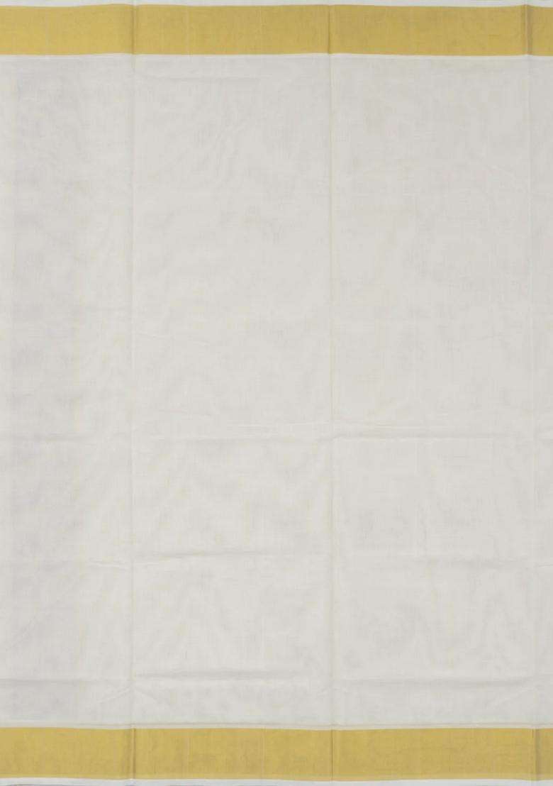 Off White Handloom Kerala Cotton Saree With Zari Border With Traditional Woven Design For Women - Indya